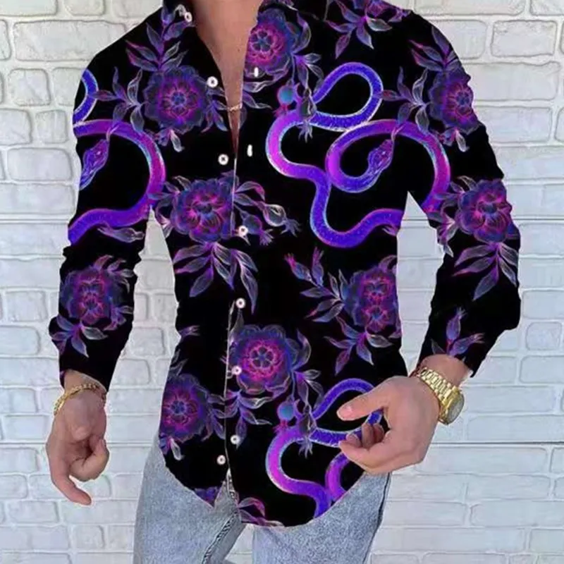 

2021 Mens Fashion Shirts New Casual Button Turn-down Collar Tops Male Autumn Long Sleeve Printing Pattern Streetwear M-3XL