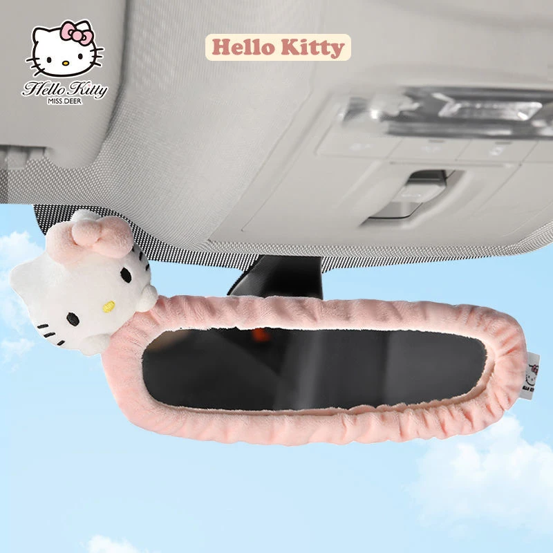Anime Hello Kitty Car Rearview Mirror Cover Kawaii Sanrios Ear View Mirror Protective Case Plushie Car Interior Decor Accessory