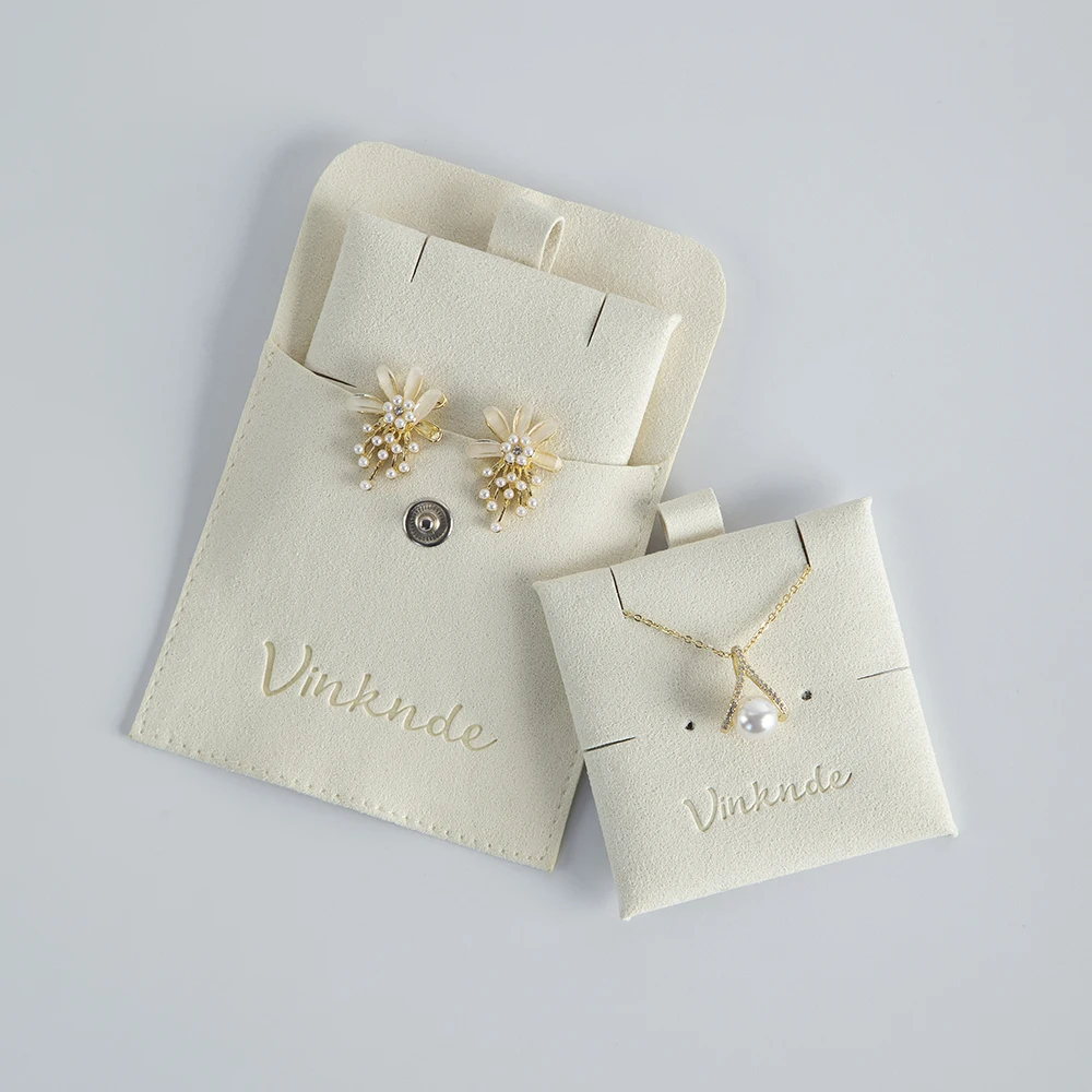 Fashion Jewelry Pouch With Card Custom Logo Small Envelope Flap Snap Package Pouch Luxury Microfiber Rings Necklace Jewelry Bag