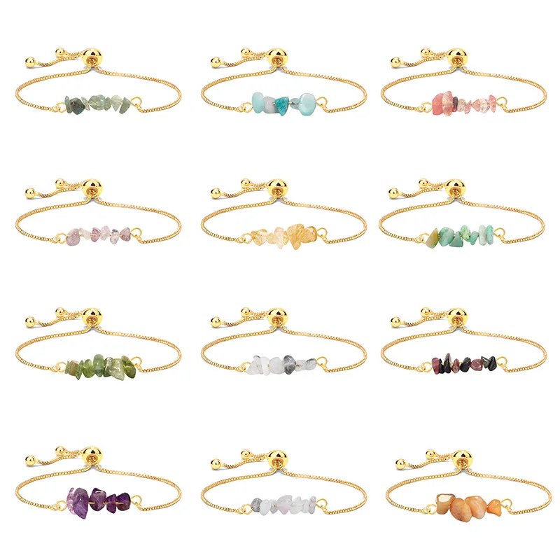 

Healing Crystal Gravel Beads Bracelet for Women Colorful Irregular Natural Stone OL Chain Adjustable Bracelet Charm Jewelry Gift