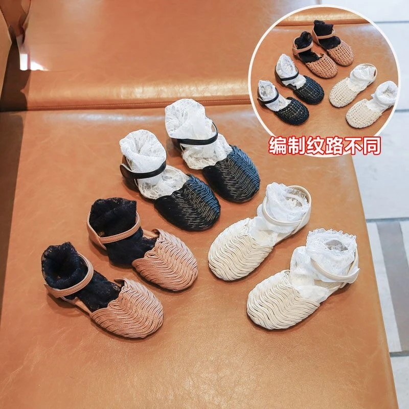 

Girls Sandals Summer 2022 New Children's Woven Princess Shoes Toddler Kids Solid Color Soft Bottom Non-slip Beach Shoes
