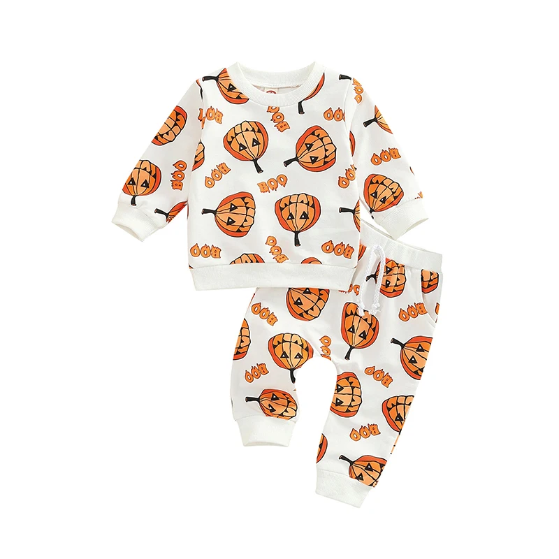 

Halloween Toddler Kids Boys Girls Clothing Sets Pumpkin Print Long Sleeve Pullover Sweatshirts+Long Pants Casual Outfits