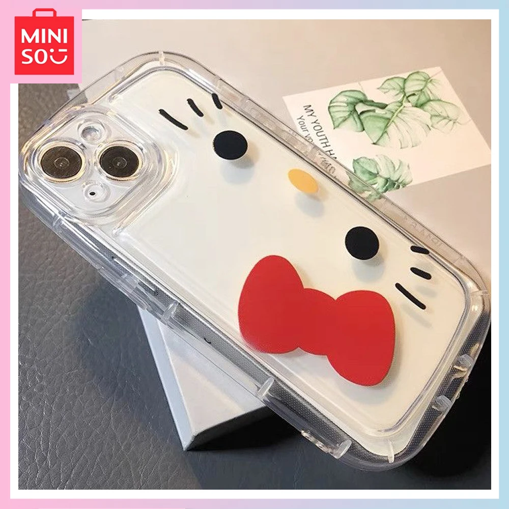 

Miniso Hello Kitty милый мультяшный чехол с бантом для Iphone 11/12/13/14 Pro Простой Прозрачный чехол для телефона с защитой от падения для девочек подарок