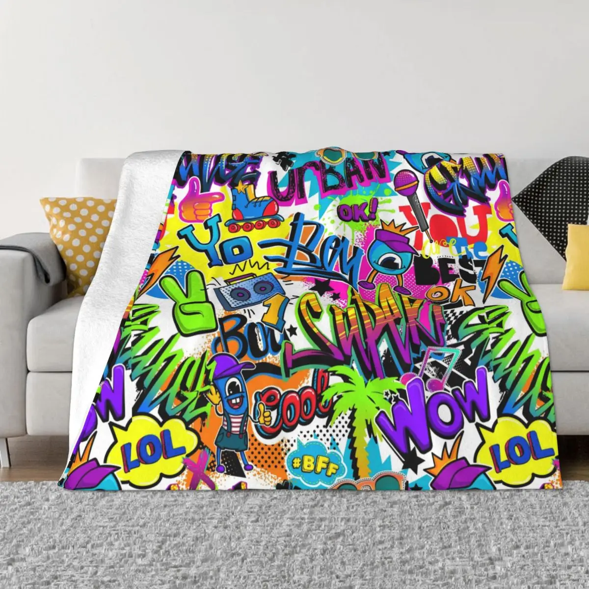 

Graffiti Tropic Blanket Velvet Spring Autumn Wow Multi-function Ultra-Soft Throw Blankets for Bedding Bedroom Bedspreads