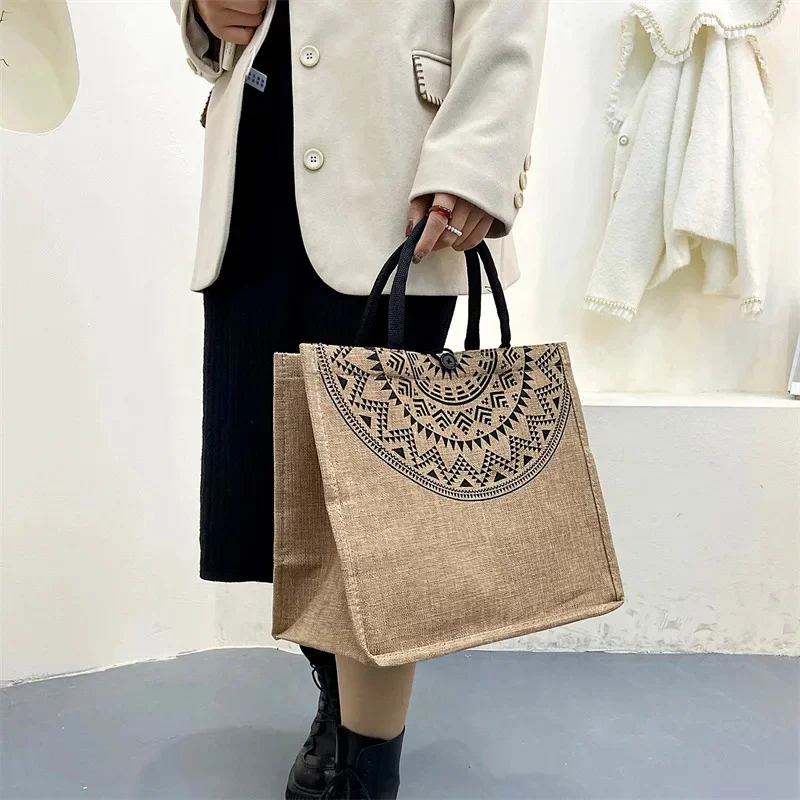 

Ladies national style new large capacity portable Korean version linen simple single shoulder crossbody bag