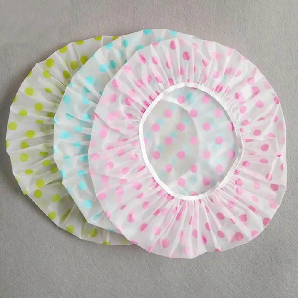 

Разноцветная шапочка для душа в горошек, 3 шт., многоразовая Водонепроницаемая Пылезащитная шапочка для волос с резинкой