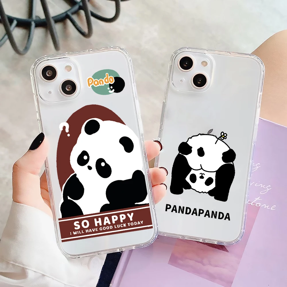 

Cute Panda Letters Animal Pattern Camera Protective Phone Case For iPhone 13 12 11 Pro Max XS XR 7 8Plus 13Mini Clear Backcover