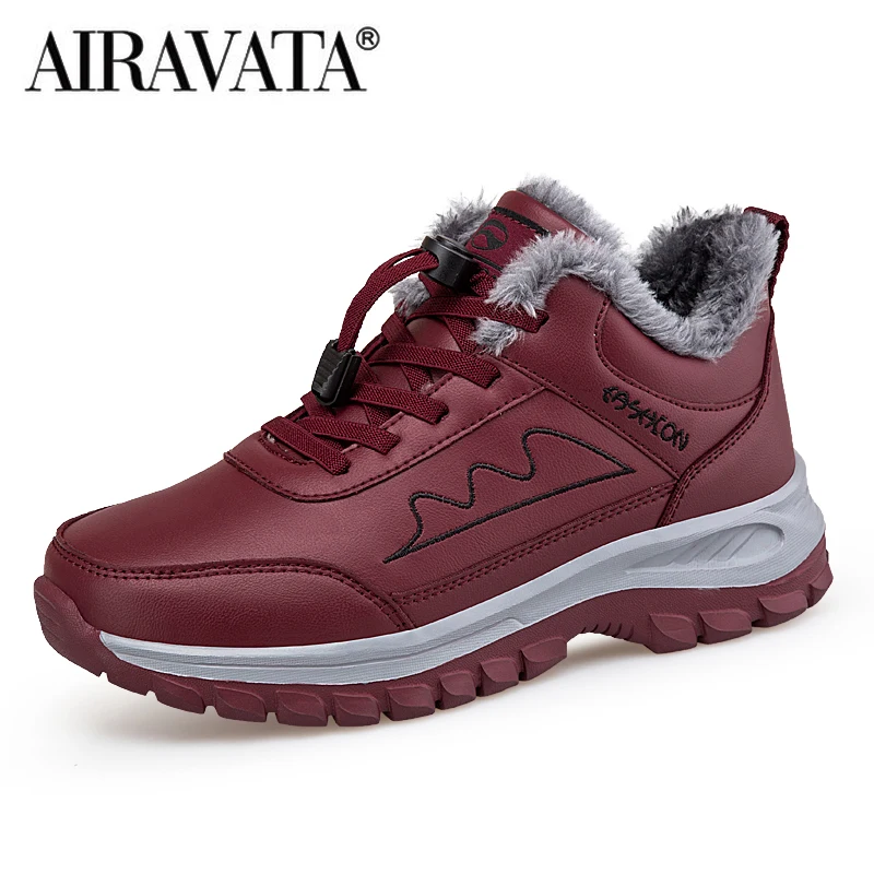 Men Women Winter Hiking Shoes Plush Platform Sneakers Nonslip Comfortable Lace Up Sports Shoes