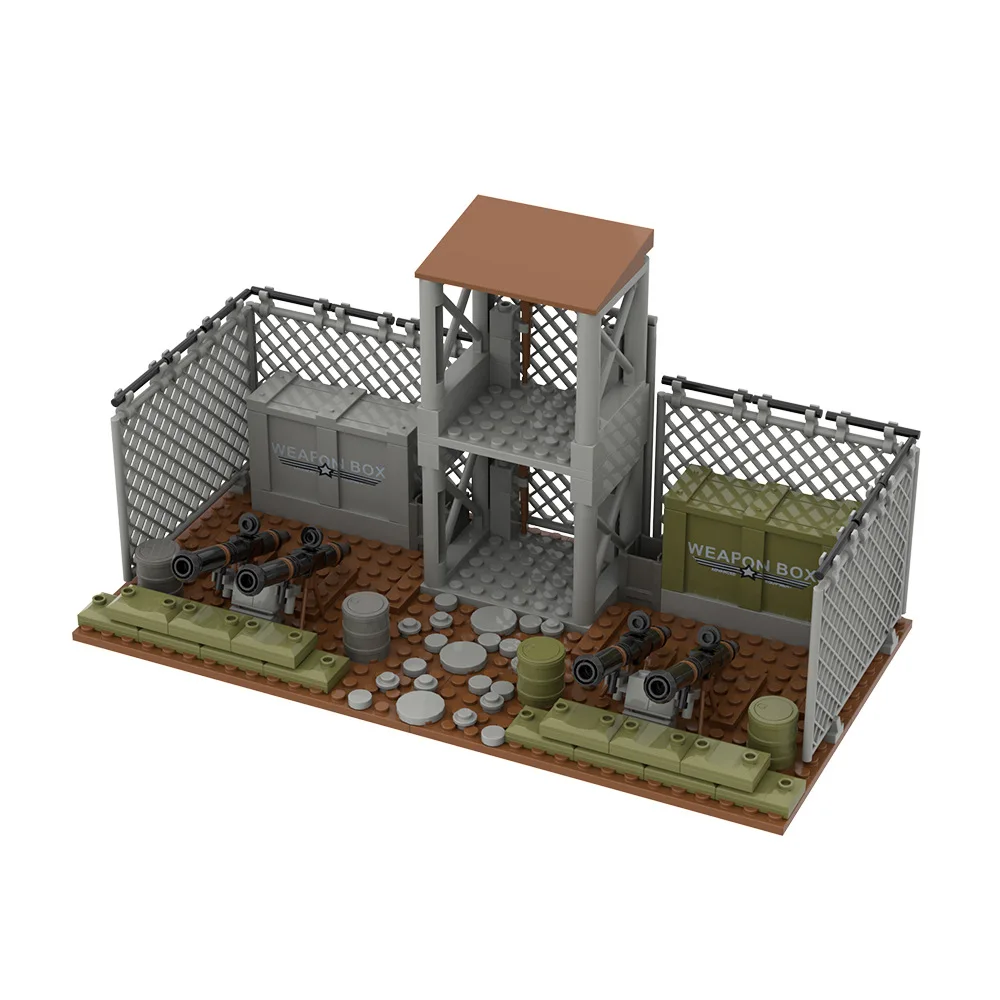 Фото Конструктор MOC: Военная база-наблюдательная вышка, крепость из мешков с песком, защитная сетка, казармы. Совместим с LEGO. №1