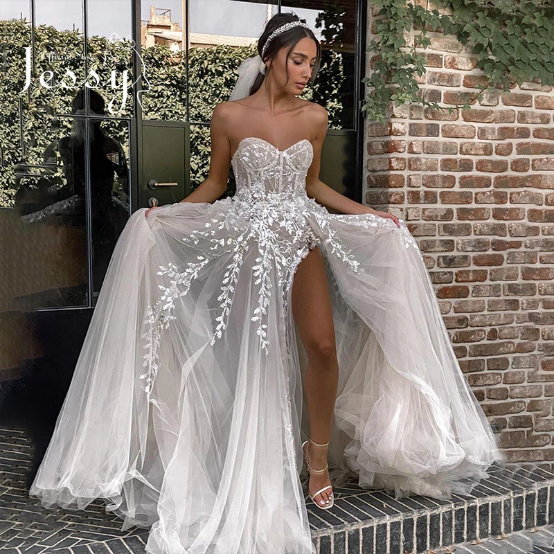 

Elegant Wedding Dress Organza With Embroidery With Princess Ball Gown Boat Neck Lace Appliques Bride Dresses Robes De Mariée