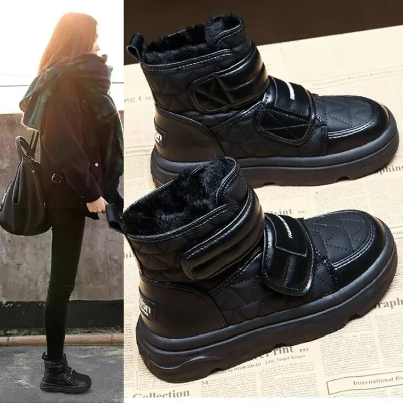 Зимние Черные ботильоны на толстом высоком каблуке женские высококачественные