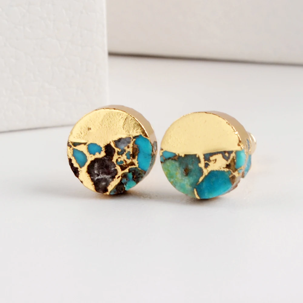 

Round Turquoise Studs Earrings Dainty Natural Stone Piercing Earring For Women Fashion Jewelry Gifts Dropshipping