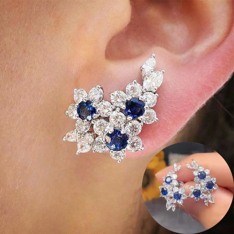 

Gorgeous Cubic Zirconia Jewelry A Pair Fashion Flower Women Silver Earrings