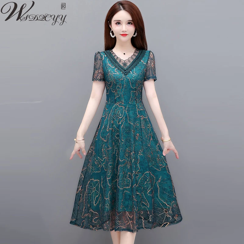 

Летнее платье миди в стиле пэчворк с коротким рукавом, женское элегантное платье миди с v-образным вырезом и вышивкой, одежда больших размеров с цветочным принтом