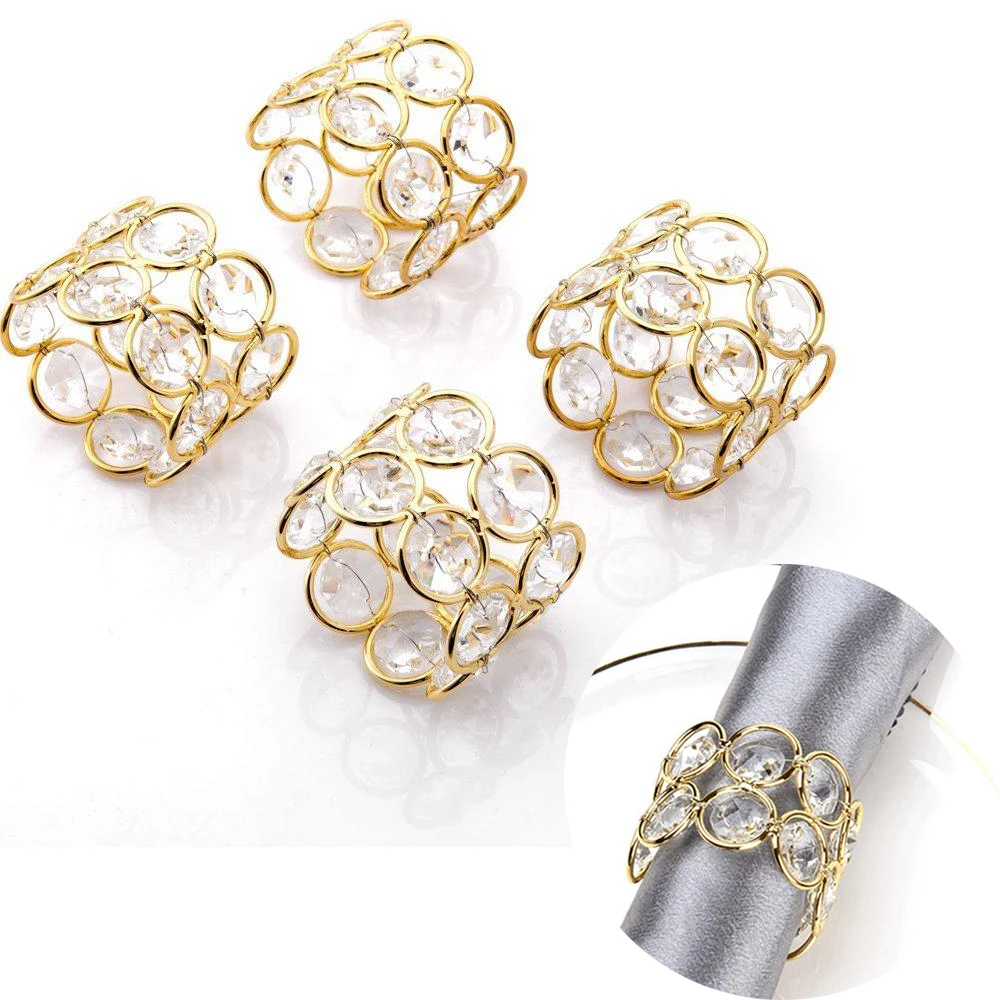 

Crystal Napkin Ring Silver Gold Bead Hollow Table Napkin Buckle Holder Home Decor Wedding Party Dinner Table Decoration Crafts