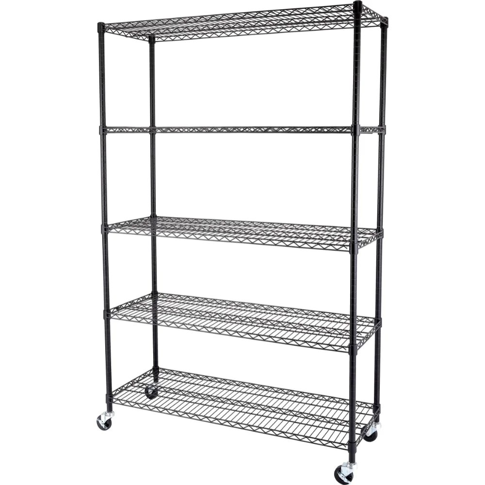 

5-Shelf Shelving Storage Units on Wheels Casters, Adjustable Heavy Duty Metal Shelf Wire Storage Rack ( 47"W x 18"