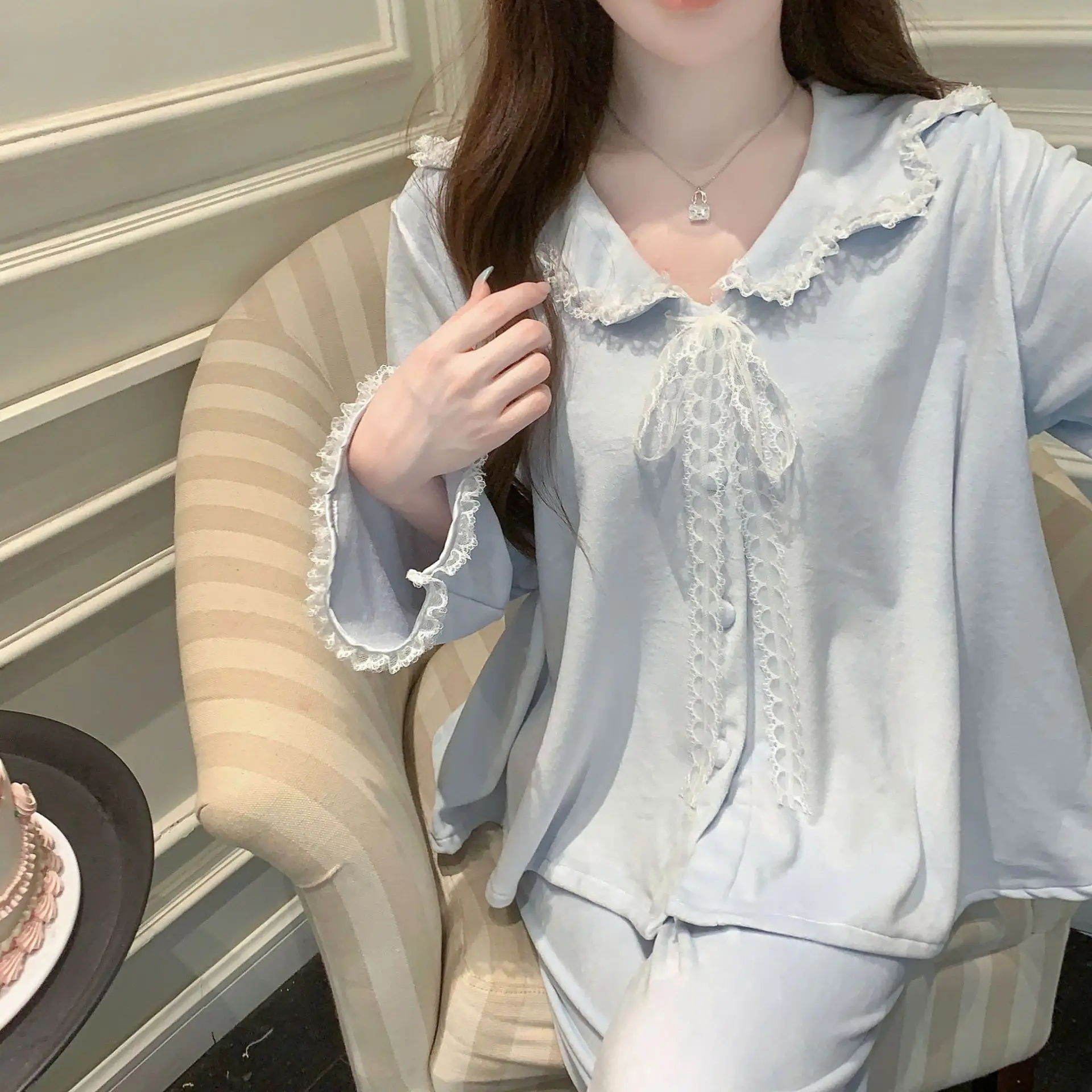 Утолщенные теплые женские островные бархатные пижамы осень-зима удобная