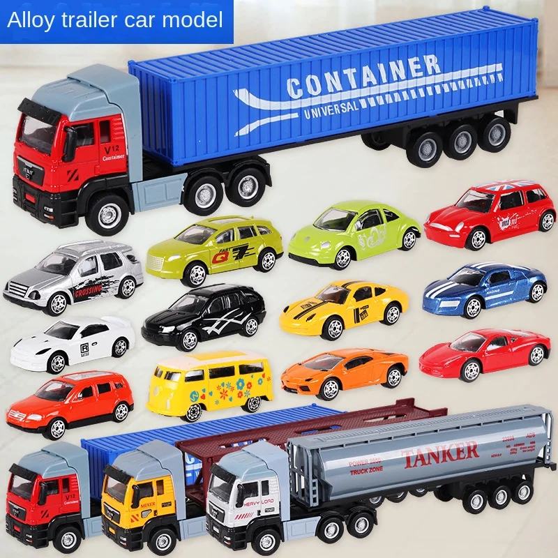 

1:50 Children's Tractor Container Car Toy Simulation Alloy Car Flatbed Transporter Set Boy DieCast Metal Alloy Car Model Gift
