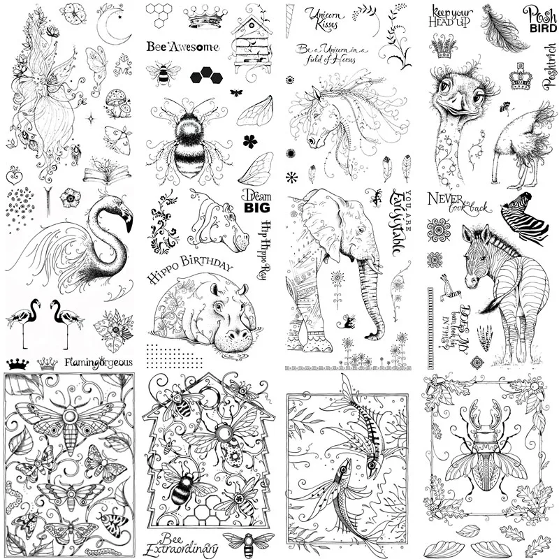 Прозрачная резиновая печать с изображением феи и животных в виде страусиной