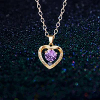 2022 new korean fashion jewelry purple crystal heart pendant necklace for women personality hollow gold necklace charm jewelry