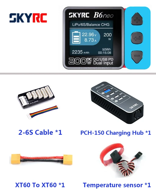 SkyRC B6neo + PCH150 Charging Hub + XT60 cable + XH adaptor + temperature sensor