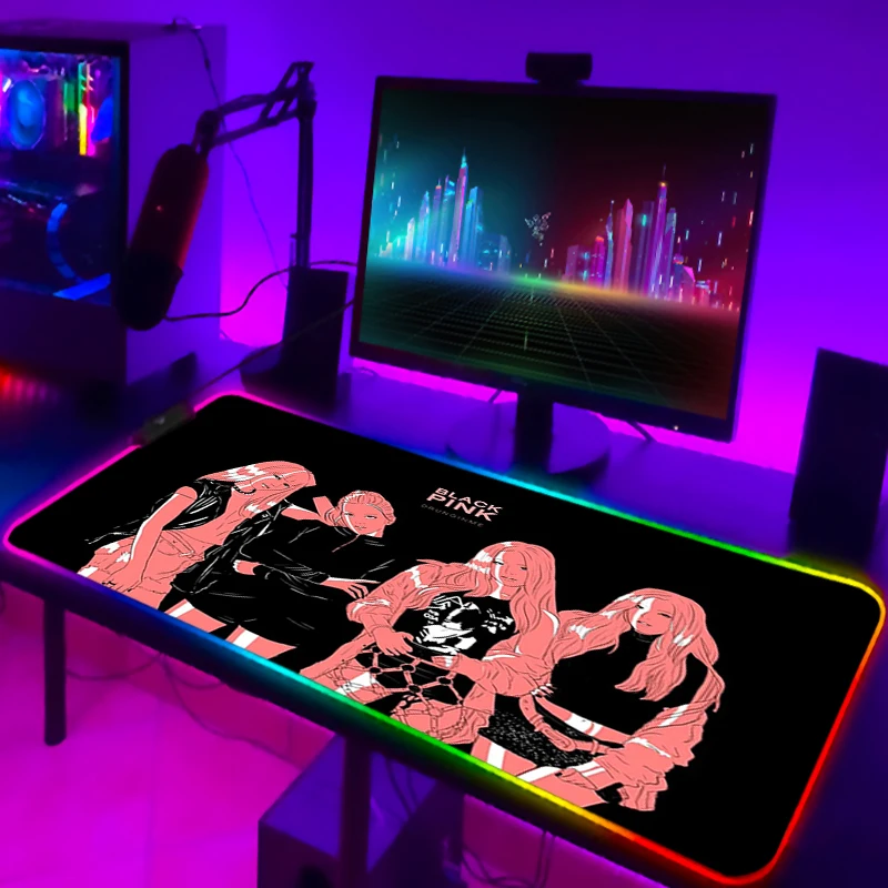 Милый Rgb коврик для мыши Kawaii, светящийся B-Blackpinkk, игровая клавиатура с проволокой, Настольная защита, коврик для мыши, аниме, коврик для ноутбука, аксессуары для ПК