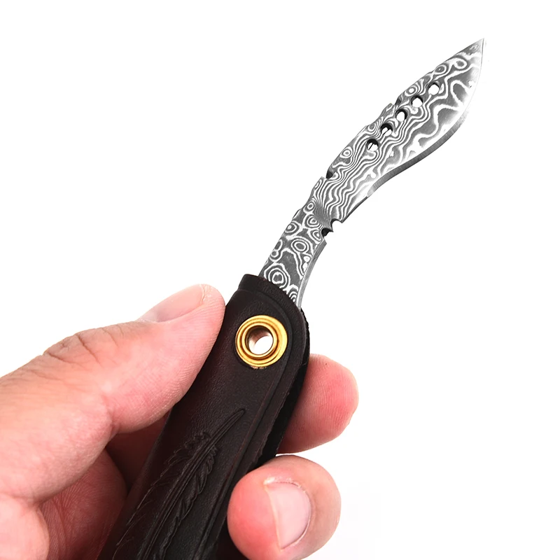 Дамасское лезвие кожаная ручка складной нож для ракетки бытовой инструмент