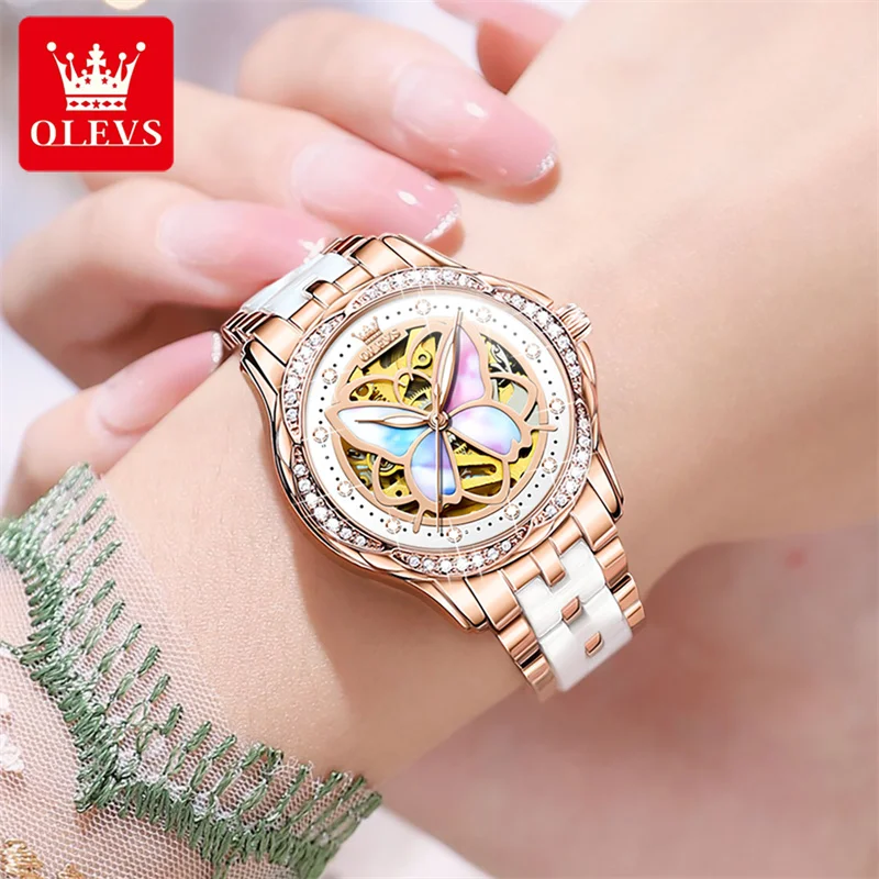 OLEVS Automatic Mechanical Women Watch Luxury Brand Fashion Ladies Watch Elegant Rose Gold Wristwatch Casual Female Montre Femme