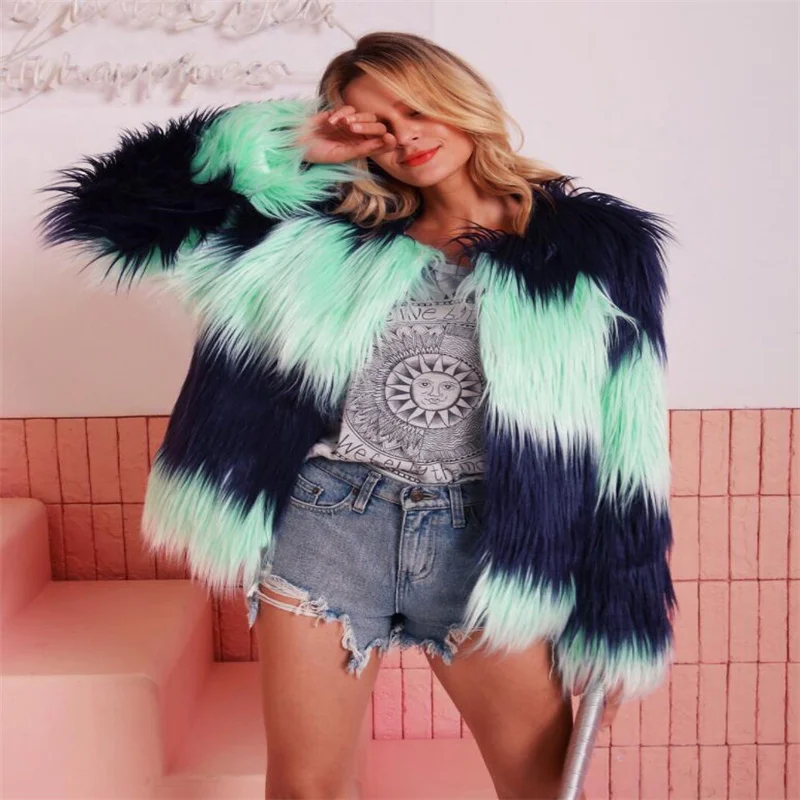 Autumn faux mink leather jacket womens winter multicolour warm fur leather coat women slim jackets jaqueta de couro fashion