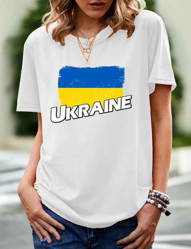 

Summer Comfortable Cotton Ukraine Flag Tee Shirt Funny Ukraine Letter Short Sleeve Women's Fashion T Shirt Casual Blouse