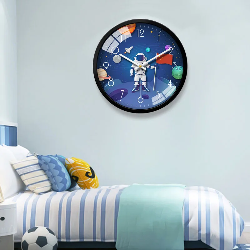

12 inches Silent Cartoon Astronauts Wall Hanging Clock Colorful Modern Room Bedroom Home Decorative