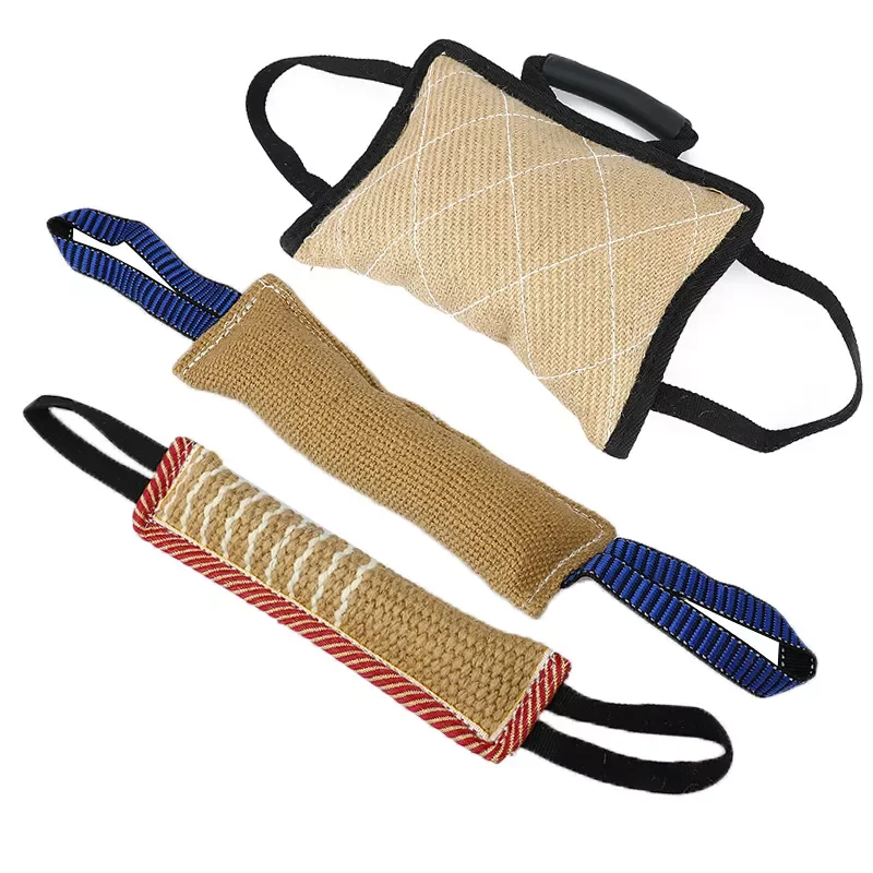 

Durable Dog Training Tug Toy Bite Pillow Jute Bite Toy Sleeve with 2Rope Handles Large Dog Training Interactive Play Chewing Toy