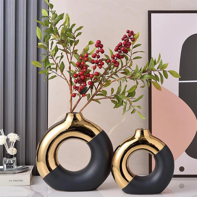 

Creative Gold Ceramic Aquatic Vase Home Living Room Dining Table Ceramic Fashion Home Vase Decoration office decoration vase