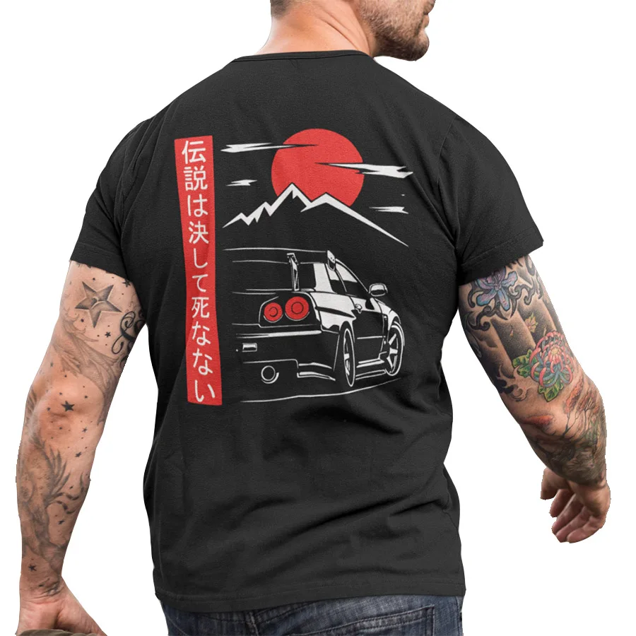 

Summer Kaus Mobil Gaya Jepang Pakaian Jalan Gambar Belakang Desain Asli Ukuran EU 100% Katun Atasan Kaus Homme