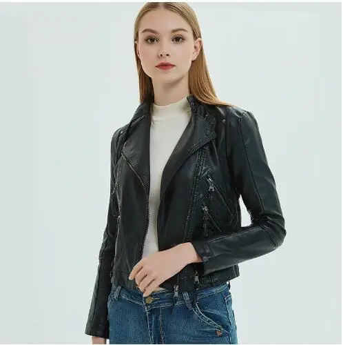 

European and American autumn new women's fashion leather jacket Korean version loose PU motorcycle jacket top