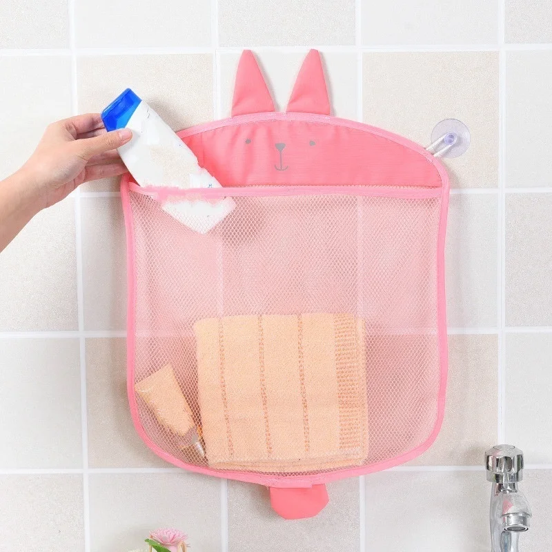 Cartoon Wall Hanging Kitchen Bathroom Storage Bags Knitted Net Mesh Bag Baby Bath Toys Shampoo Organizer Container