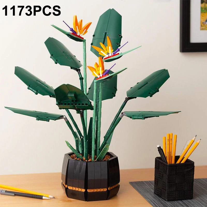 

1173PCS Bird Of Paradise Flower Potted Building Blocks Bouquet Blossom Botanical Decoration Bricks Toys Christmas Gifts For Girl