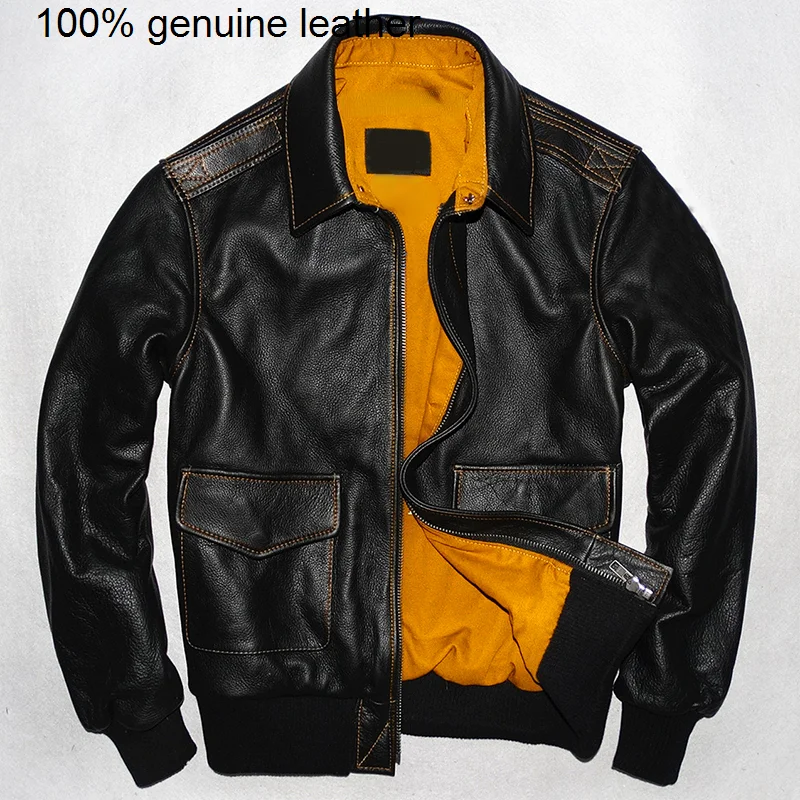 

Pilot Men's Military Genuine Leather s Air Force Flight A2 Jacket Black Brown 100% Calfskin Coat Cowhide Clothes