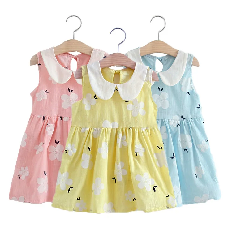 

1-6Y Flower Girls Dress Cotton Kids Dresses for Girls Summer Peter Pan Collar Dress for Child Party Ball Pageant Girls Clothes
