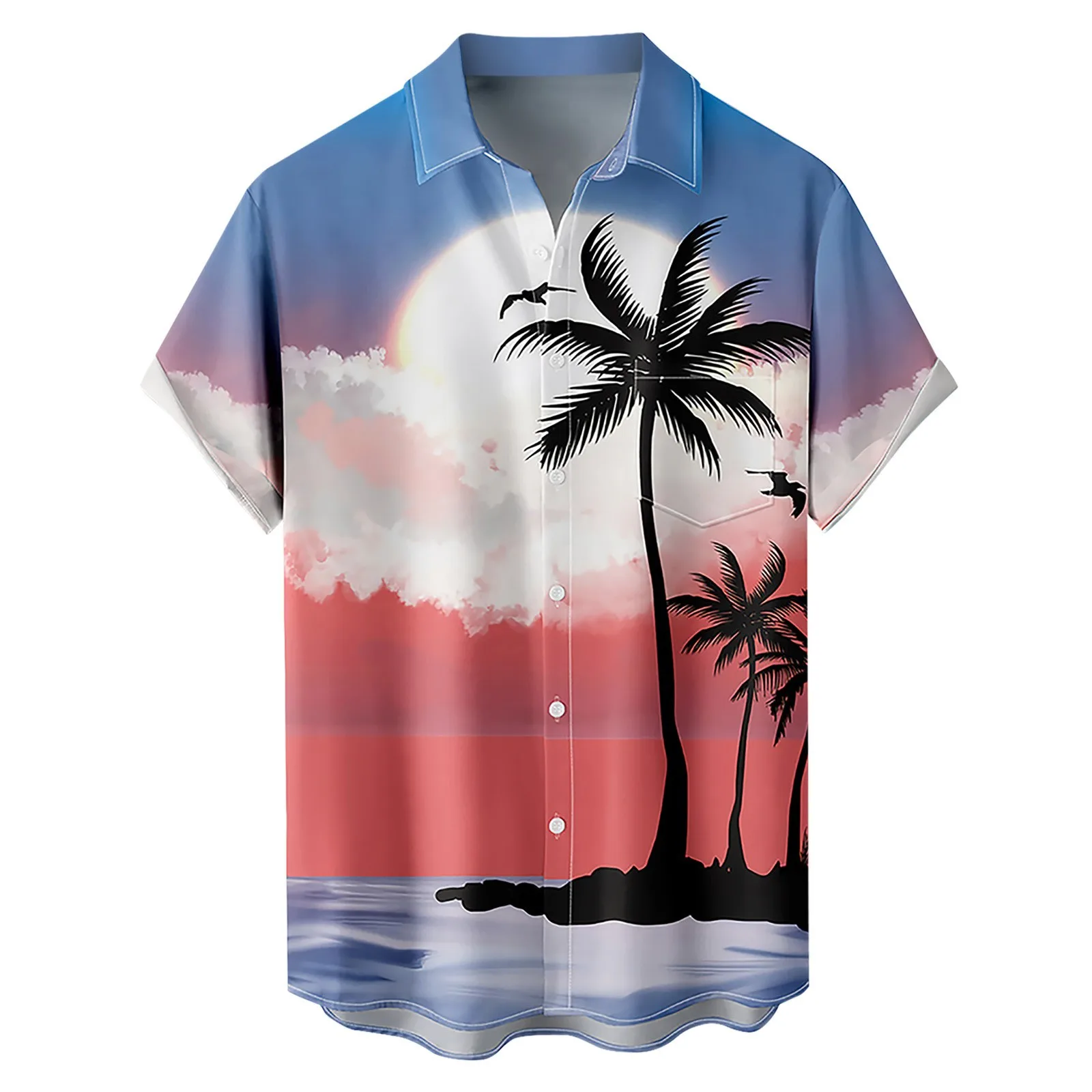 

Гавайская рубашка для мужчин, рубашки с коротким рукавом и принтом кокосового дерева, модная пляжная одежда для отдыха, Мужская блузка с воротником на пуговицах