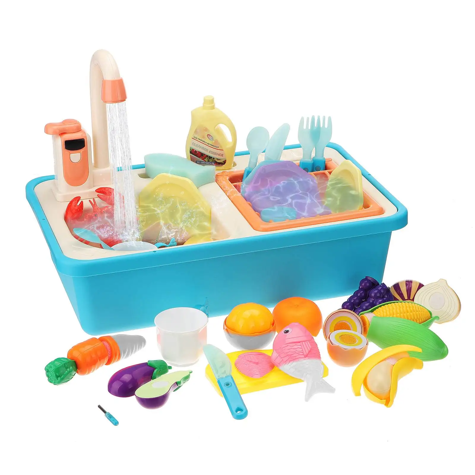 

31Pcs Play Kitchen Sink Toys Sink Dishwashing Set For Children Simulated Early Education Toys For Girls Play House Games