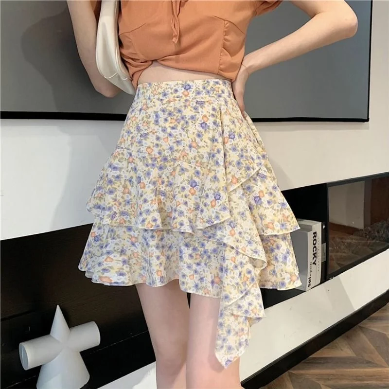 

Summer 2022 New Style Small Fresh Floral Skirt Women's Foreign Style Ruffle Edge Thin Irregular A-shaped Skirt