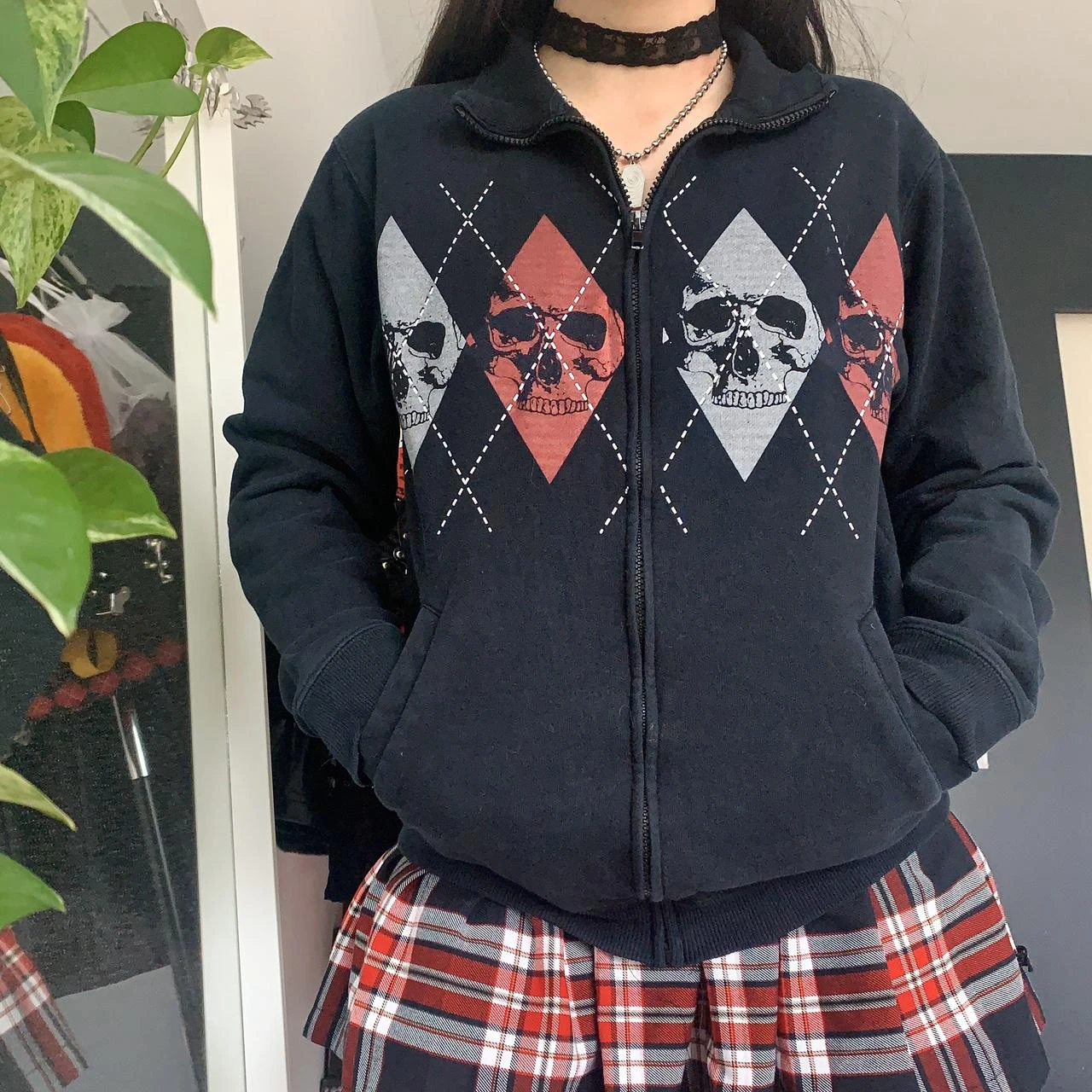 

New Womens Spring Autumn Casual Coat Black Long Sleeve Skeleton Print Zipper Outerwear Fashion Skin Friendly Street Style S-XL