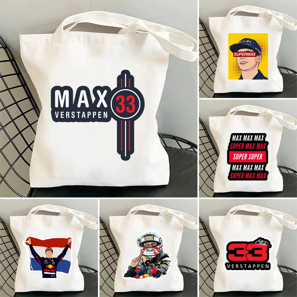 

Max Verstappen Number 33 Racing Car Cartoon Tote Bags for Women Gift Shopping Canvas Reusable Large Capacity Shoulder Bag