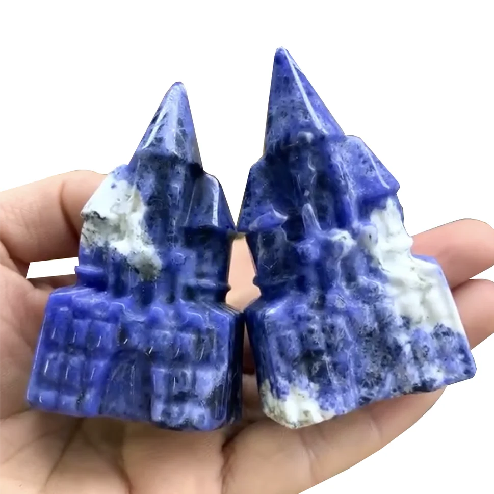 

50-60mm Natural Quartz Palace Statue Gemstone Carving Healing Crystal Castle Figurines Reiki Stones Decoration