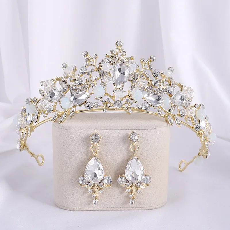 

Headpieces Luxury Pink Pearl Bridal Crowns Handmade Tiara Bride Headband Crystal Wedding Diadem Queen Crown Hair Accessories
