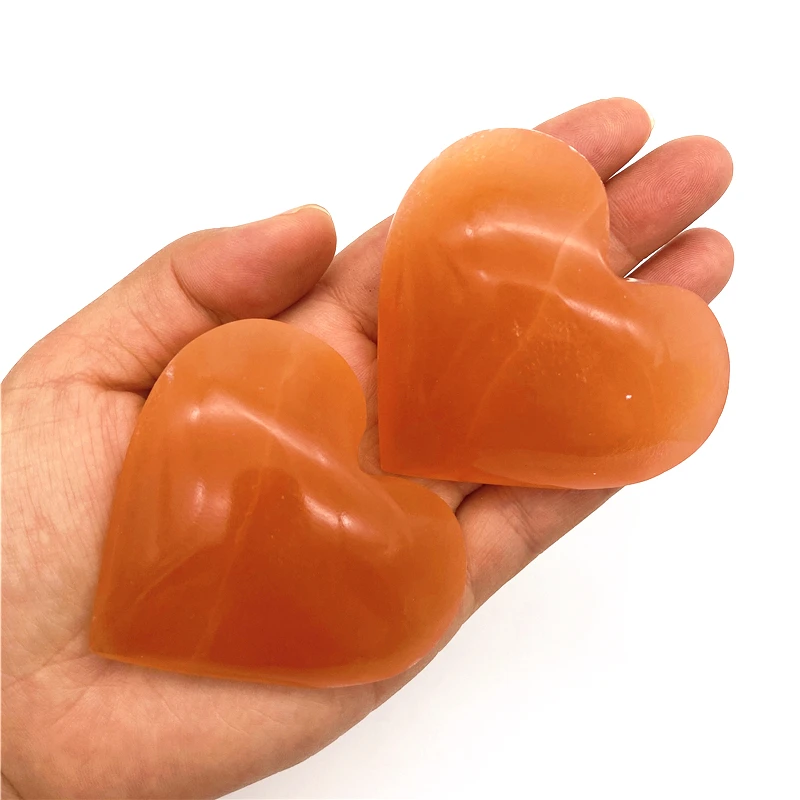 Beautiful 1PC Natural Orange Selenite Heart Shaped Hand Carved Gypsum Crystal Healing Stone for Decoration Quartz Crystals