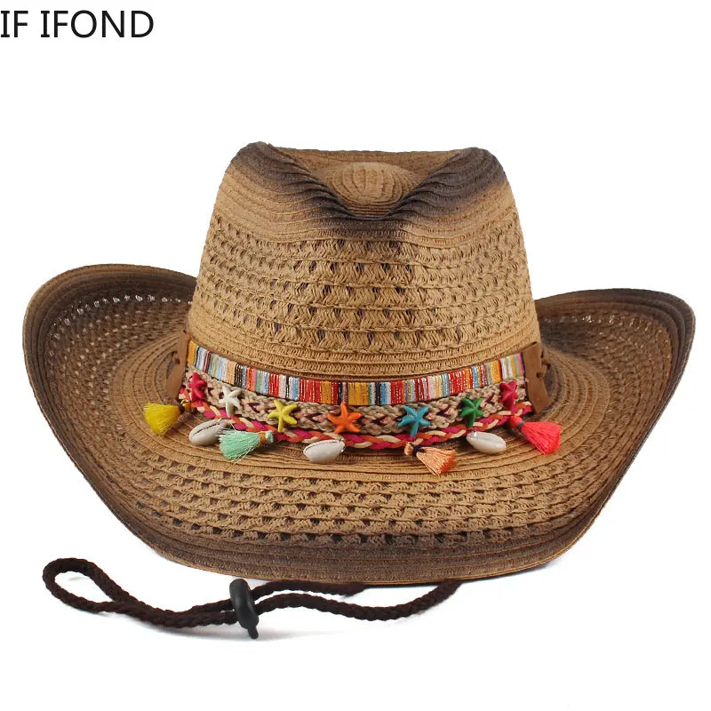 

New Summer Men Women Straw Sun Hat Western Cowboy Hat Elegant Lady Cowgirl Jazz hat Outdoor Beach hat