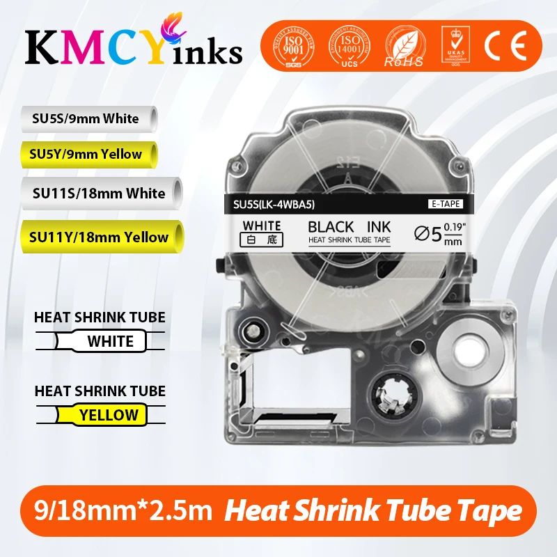 

KMCYinks LK-4WBA5 SU5S Heat Shrink Tube Label For Epson LK-4YBA5 SU5Y Φ5mm/9mm Printer Ribbon For Epson/KingJim LW-300 LW-400