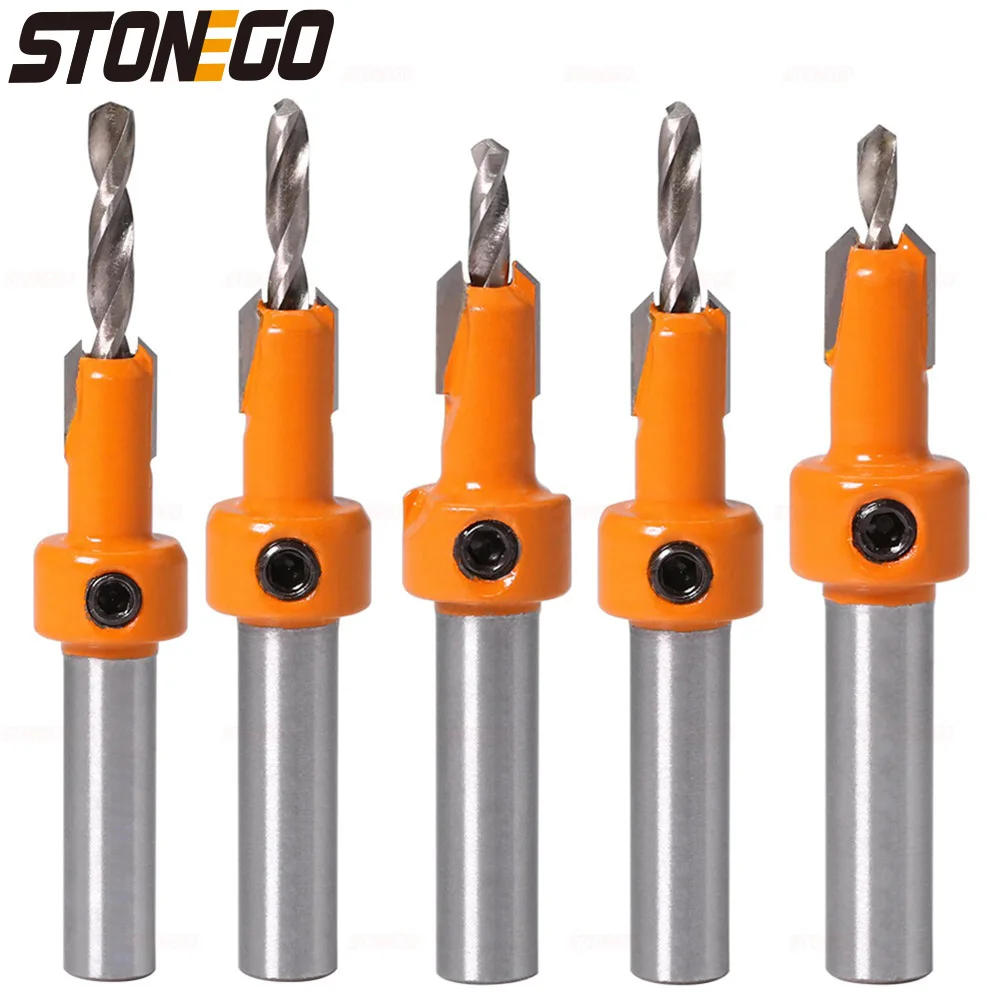 

STONEGO 1PC/5PCS Woodworking Countersink Drill Bit for Wood and Aluminum - Creates Countersink Holes and Drills for Screws